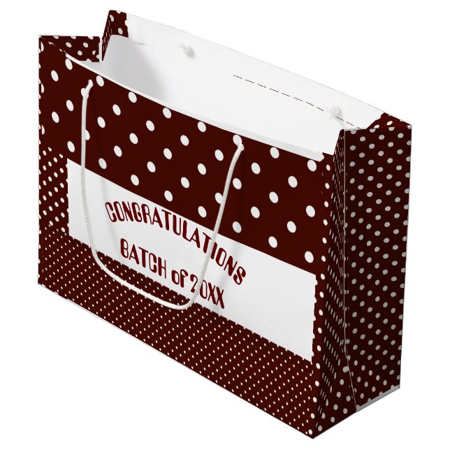 Brown Congratulations College Graduation Polka Dot Large Gift Bag (Front Angled)