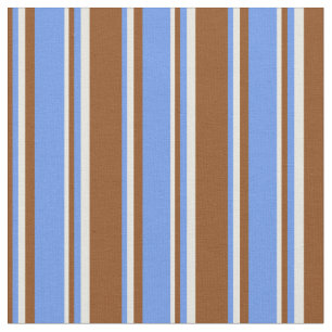 Brown, Cornflower Blue, and Beige Coloured Stripes Fabric