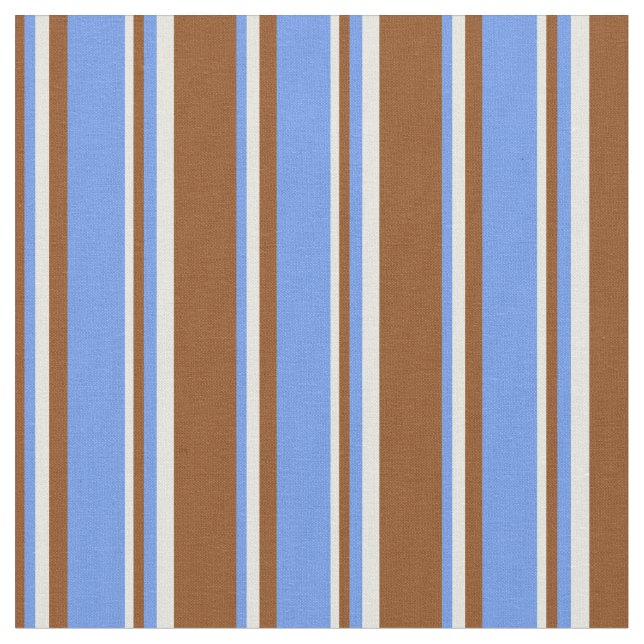 Brown, Cornflower Blue, and Beige Coloured Stripes Fabric (Close Up)