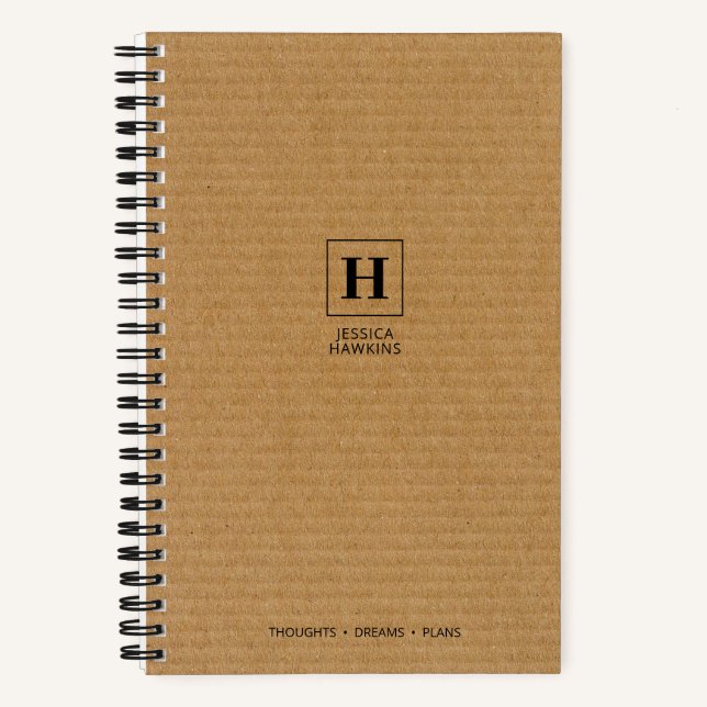 Brown Corrugated Cardboard Classic Monogram Notebook (Front)