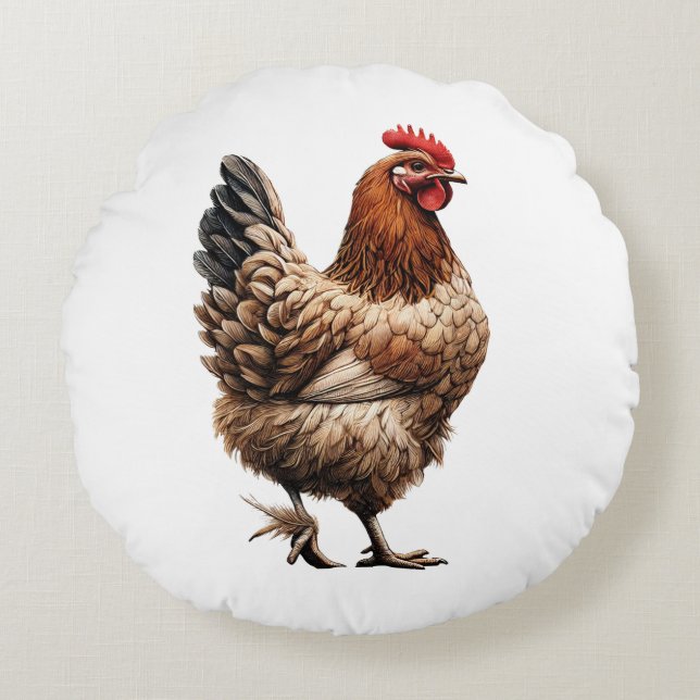 Brown Country Chicken Farm Barnyard Kitchen Round Cushion (Front)