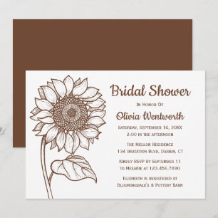 Brown Country Sunflower Floral Bridal Shower Invitation