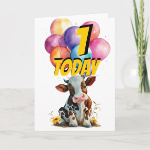 Brown Cow 1st Birthday Balloons Card