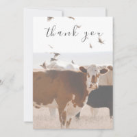 Brown Cow And Birds Country Flat Thank You Card