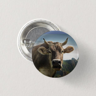 Brown Cow Face 3 Cm Round Badge