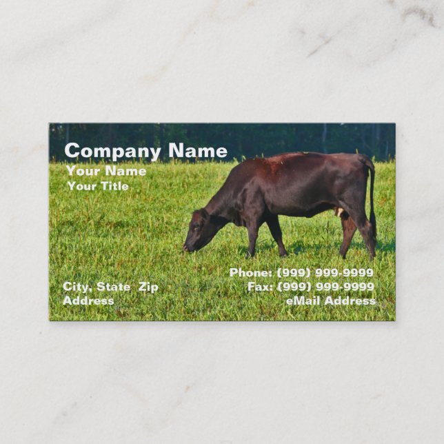 Brown Cow Feeding on Grass Business Card (Front)