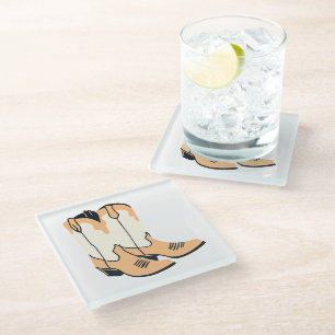 Brown Cowboy Boots Glass Coaster