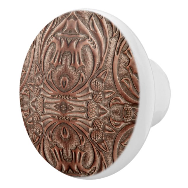 Brown Cowboy Rustic Western Country Leather Print Ceramic Knob (Right)