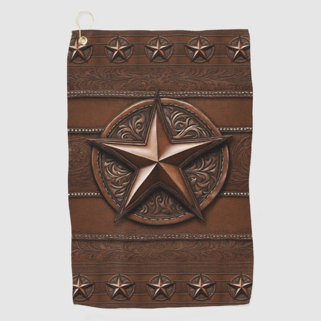 Brown Cowboy Rustic Western Country Texas Star Golf Towel (Front)