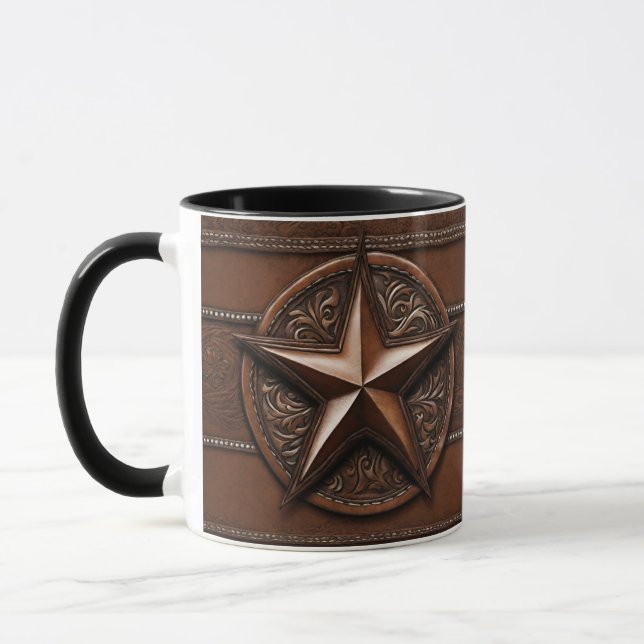 Brown Cowboy Rustic Western Country Texas Star Mug (Left)