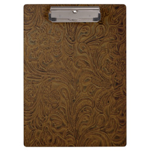 Brown Cowboy Tooled Leather (Faux) Clipboard