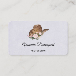 Brown Cowgirl Hat with Pink Flowers Business Card