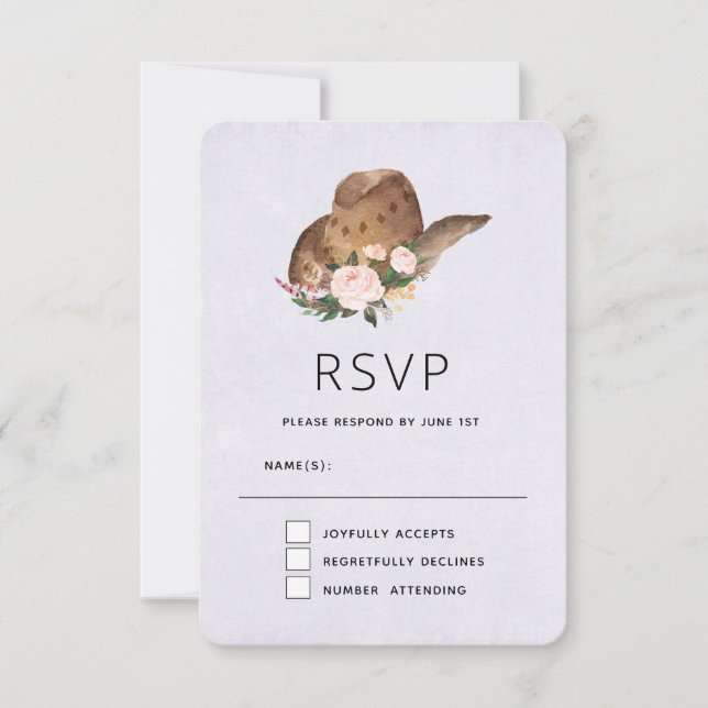 Brown Cowgirl Hat with Pink Flowers RSVP Card (Front)