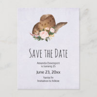 Brown Cowgirl Hat with Pink Flowers Save the Date