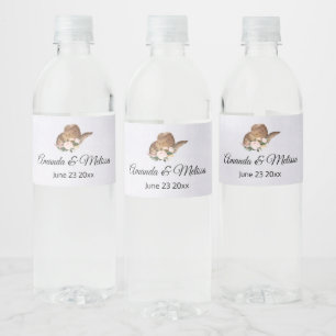 Brown Cowgirl Hat with Pink Flowers Wedding Water Bottle Label