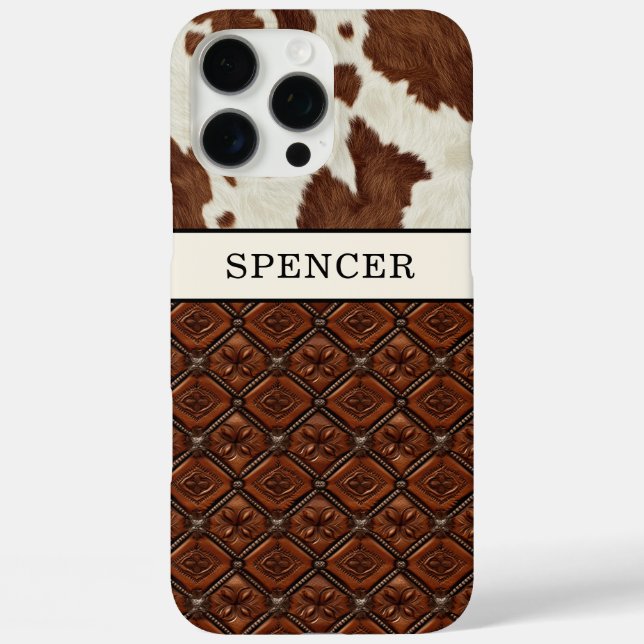 Brown Cowhide and Leather Monogrammed Case-Mate iPhone Case (Back)