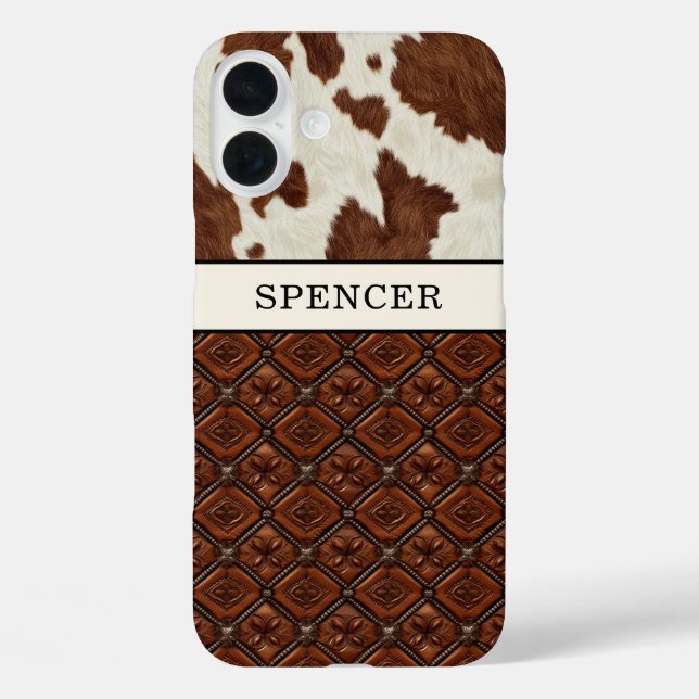 Brown Cowhide and Leather Monogrammed Case-Mate iPhone Case (Back)