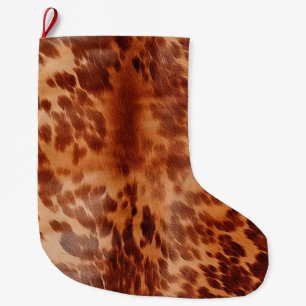Brown Cowhide Animal Print Large Christmas Stocking