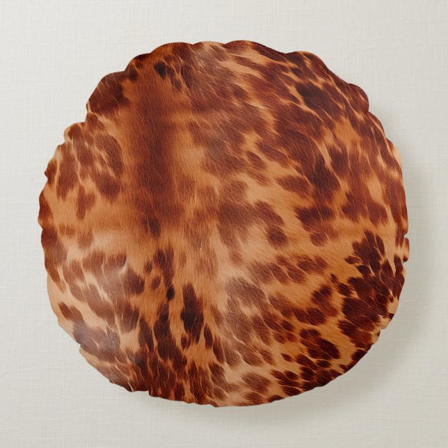 Brown Cowhide Animal Print Round Cushion (Front)