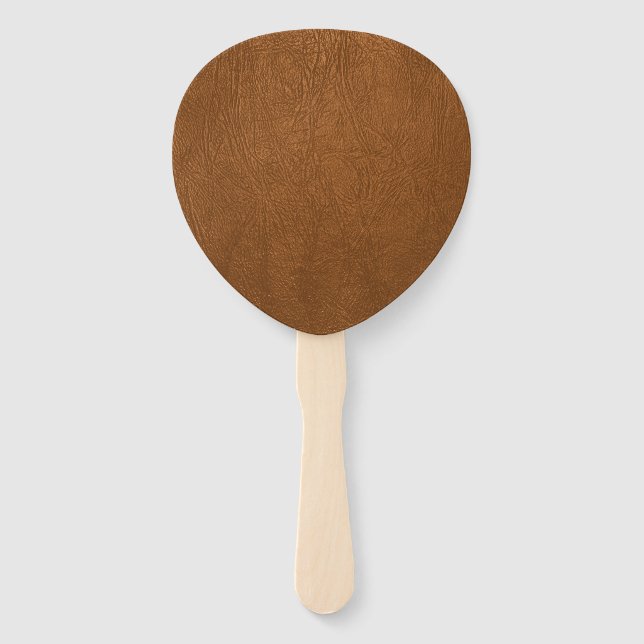 Brown Cowhide Leather Texture Look Hand Fan (Front)
