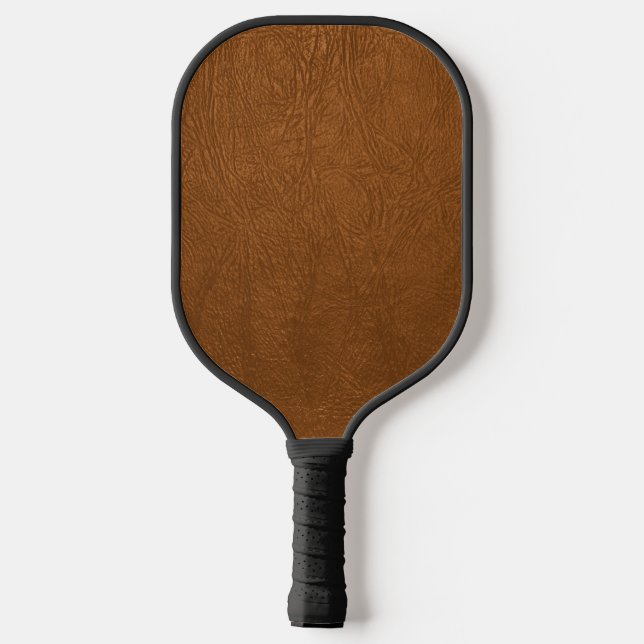 Brown Cowhide Leather Texture Look Pickleball Paddle (Back)