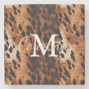 Brown Cowhide Monogram Stone Coaster