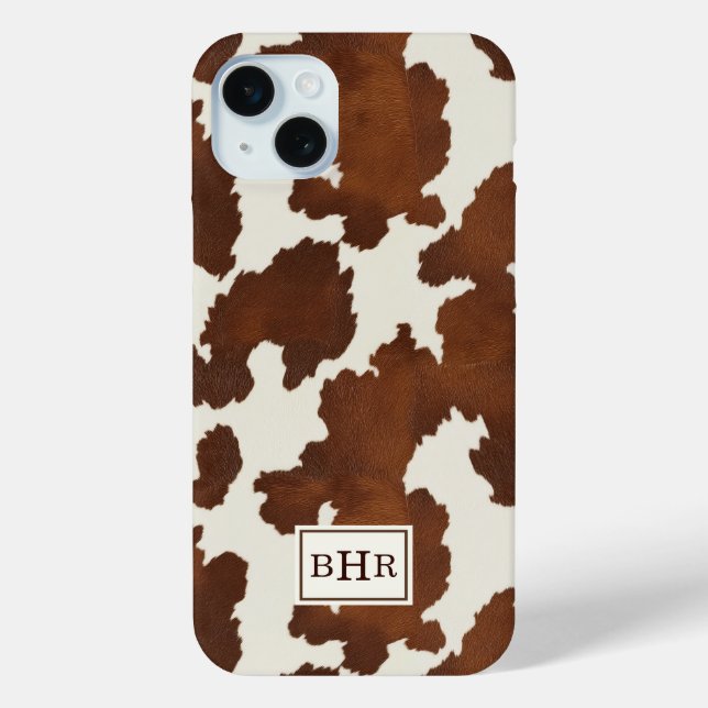 Brown Cowhide Monogrammed Case-Mate iPhone Case (Back)