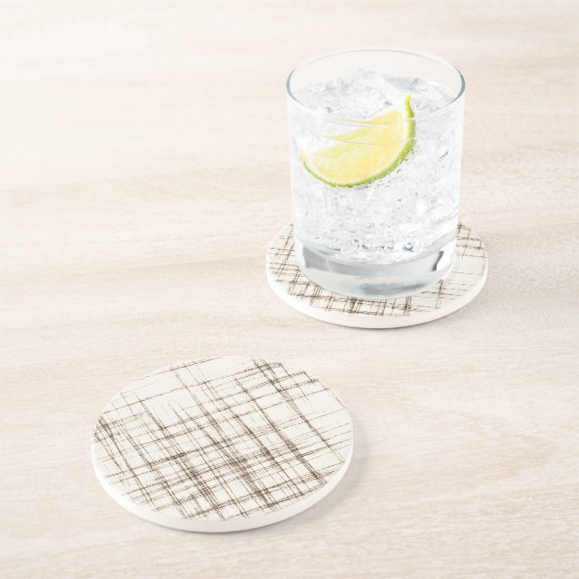 Brown Cream Abstract Stripes Coaster (Side)
