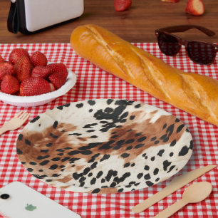 Brown Cream Animal Cowhide Paper Plate