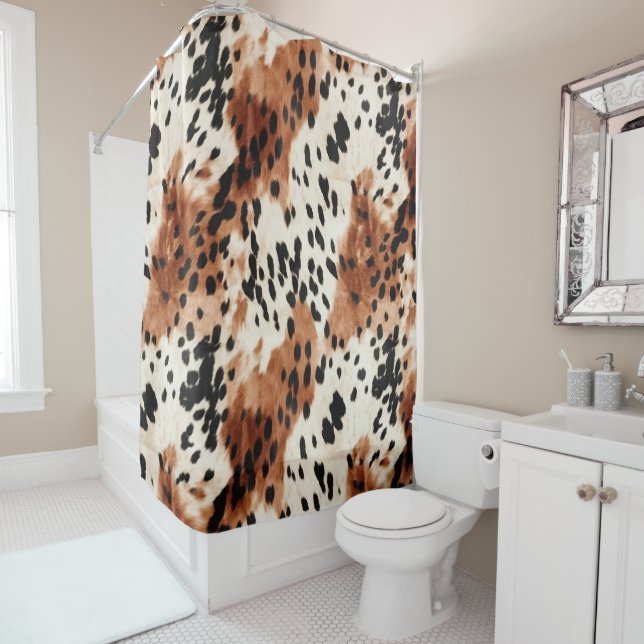 Brown Cream Animal Cowhide Shower Curtain (In Situ)