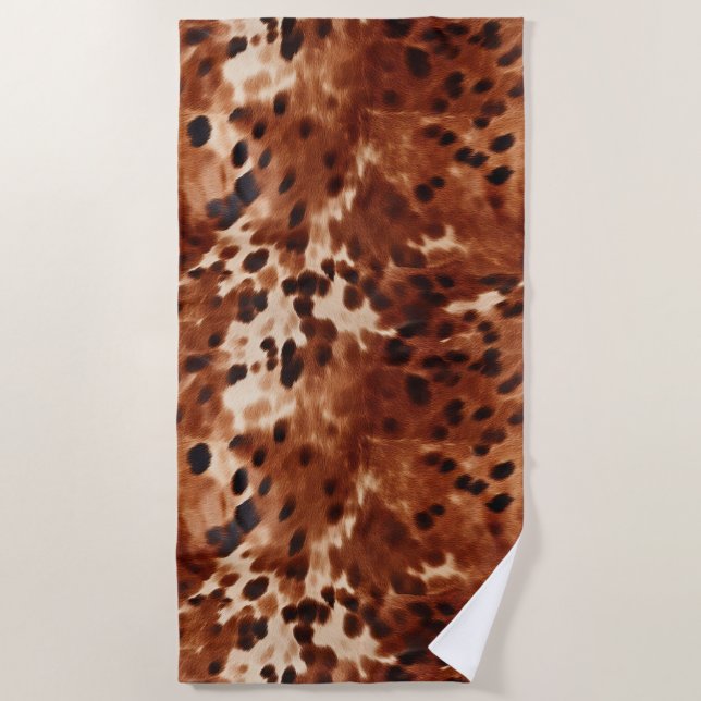 Brown Cream Black Cowhide  Beach Towel (Front)