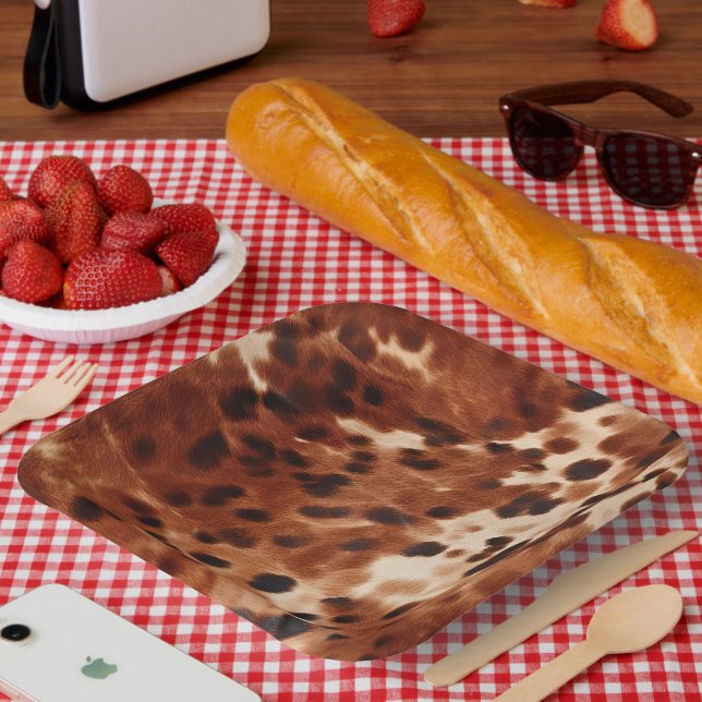 Brown Cream Black Cowhide  Paper Plate (Picnic)