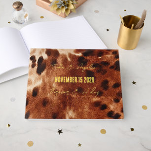 Brown Cream Black Cowhide Wedding Guest Book