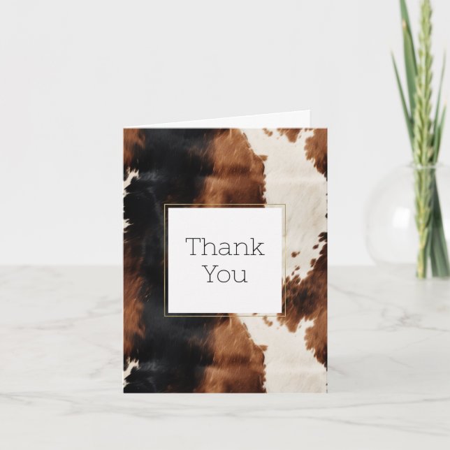 Brown Cream Black Southwest Cowhide Thank You Card (Front)