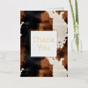 Brown Cream Black Southwest Cowhide Thank You Foil Greeting Card