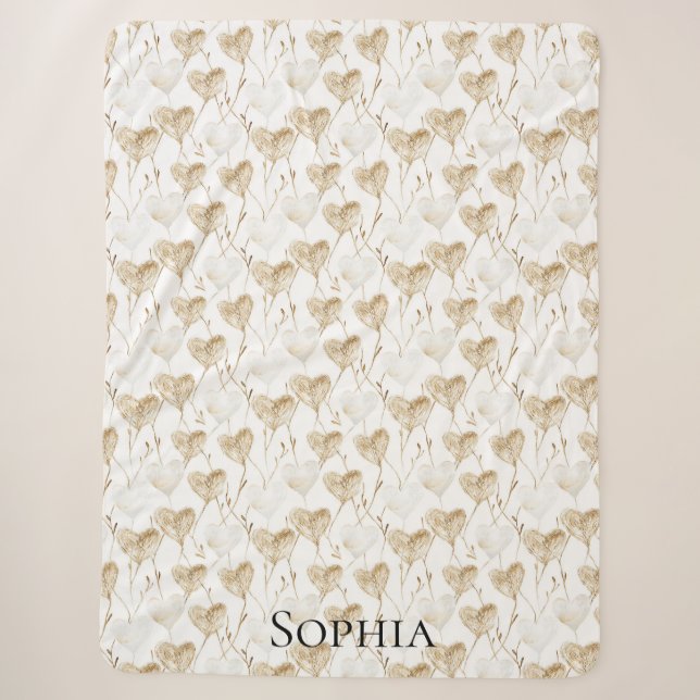 Brown Cream Boho Hearts   Sherpa Blanket (Front)