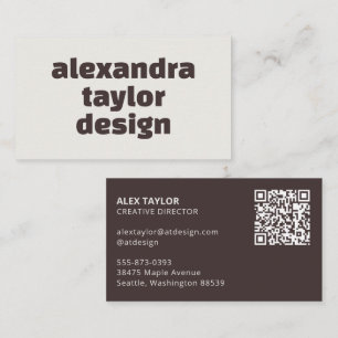 Brown Cream Bold Typography Minimalist QR Code Business Card