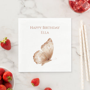 Brown Cream Butterfly Birthday Napkin