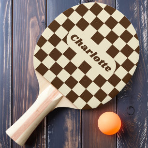 Brown & Cream Chequered with Name Ping Pong Paddle