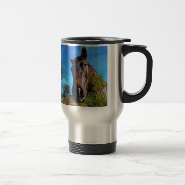 Brown & Cream Coloured Horse blue sky Travel Mug (Right)
