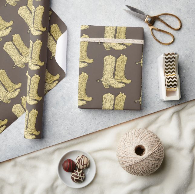 Brown Cream Cowboy Boots Wrapping Paper (Crafts)