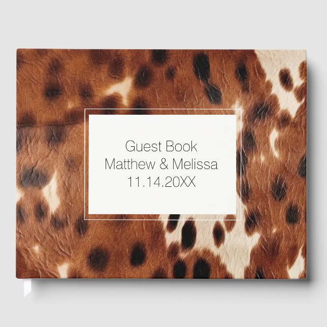 Brown Cream Cowhide Animal Wedding Guest Book (Front)