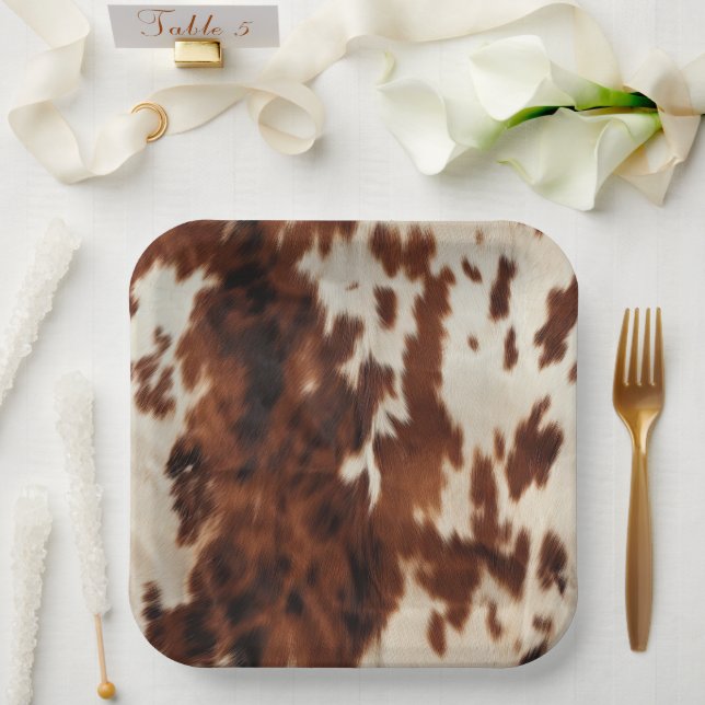 Brown Cream Cowhide Paper Plate (Wedding)