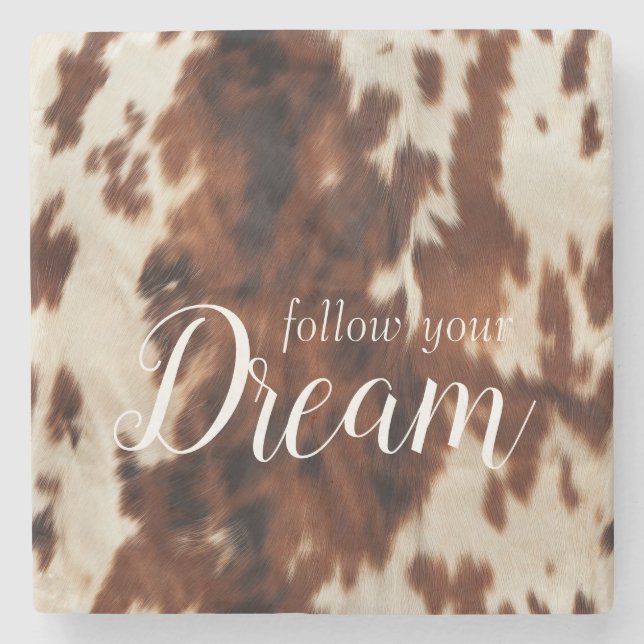 Brown Cream Cowhide Stone Coaster (Front)