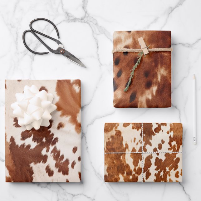 Brown Cream Cowhide Western Wrapping Paper Sheet (Front)