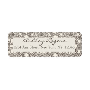 Brown Cream Damask Wedding Return Address Labels