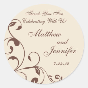Brown & Cream Floral Curls Wedding Favour Labels