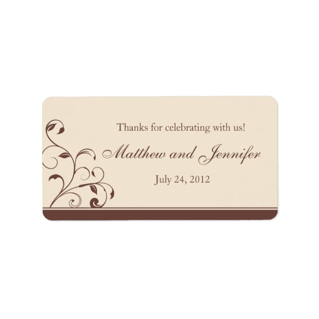 Brown & Cream Floral Curls Wedding Favour Labels (Front)