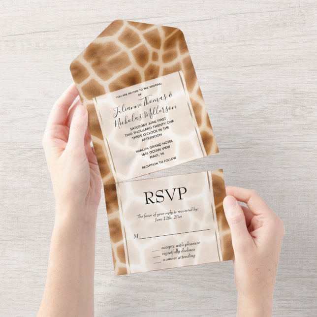 Brown Cream Giraffe Safari All In One Invitation (Tearaway)