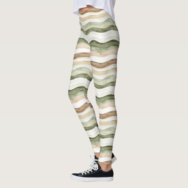 Brown Cream Green Stripes Leggings (Left)